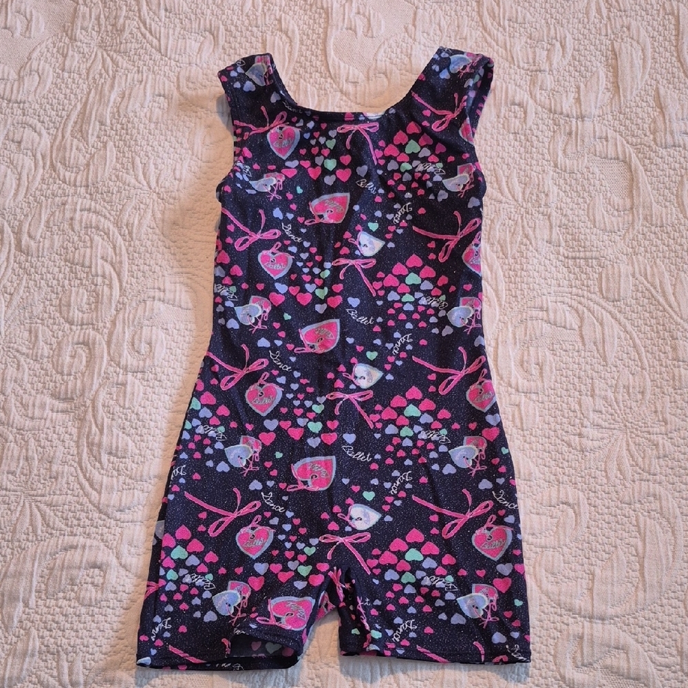 Just Imagine girls size Medium 8/10 dance leotard hearts & ribbons VGUC